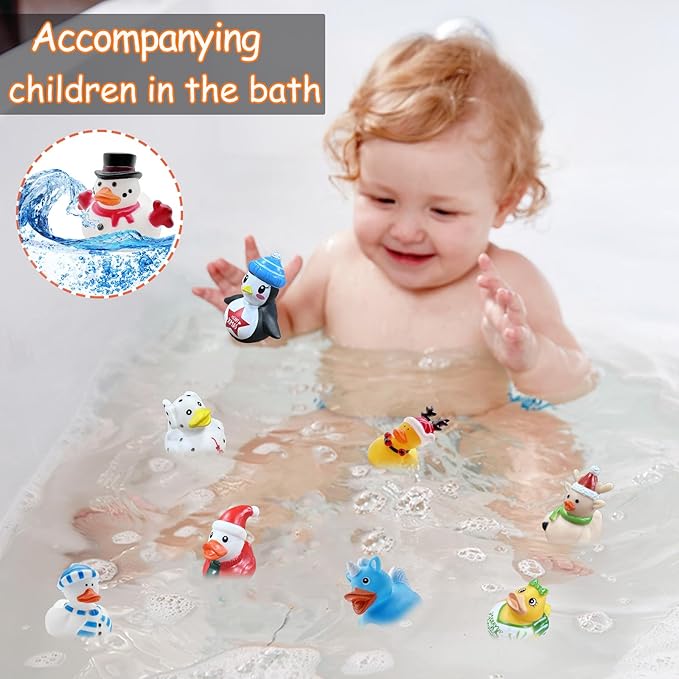 24 PCS Christmas Rubber Ducks,Baby Bath Toys Assorted Duckies,Christmas Party Favor for Kids,Christmas Style Design Ducks Toys for Christmas Stocking Stuffers,Baby Showers,Birthday Gifts(Christmas)
