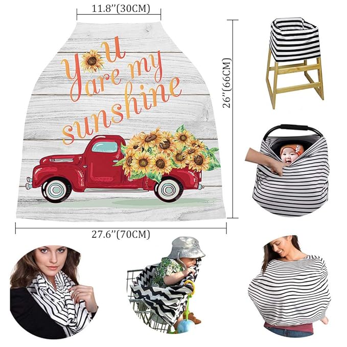 Nursing Cover for Breastfeeding Scarf Super Soft Cotton Multi Use for Baby Car Seat Covers Canopy Shopping Cart Cover Blanket Stroller Cover-You are My Sunshine Sunflowers Truck