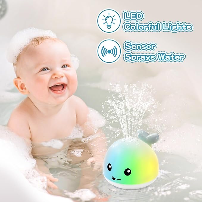 ANGGIKO Whale Bath Toy Sprinkler with Charging Dock, Light Up Bath Toys for Babies 6-12-18 Months Kids Ages 1-3, 1 2 3 Year Old Boy Girl Gifts 1st Birthday Bathtub Water Toy