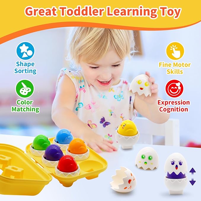 MOONTOY Easter Eggs Toy Toddler Learning Toys for 1 2 3 Year Old Girl Boy Birthday Gift Educational Montessori Matching Egg Shape Sorter Color Baby Toys 12-18 Months Easter Basket Stuffers