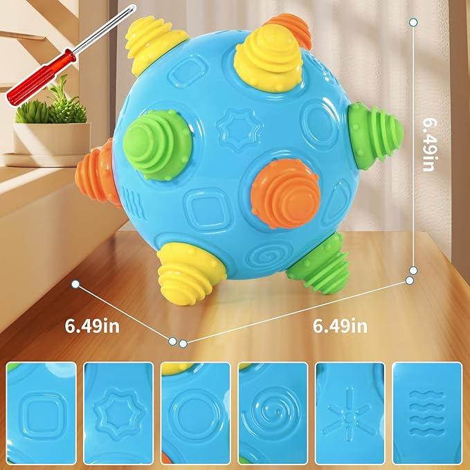 Bumble Ball for Babies,Crawling Sensory Toys for Toddlers,Baby Music Shake Preschool,Dancing Interactive Sounds Infants Toy,Bouncing Learning Ball,Ideal Gift for Boys Girls(Blue)