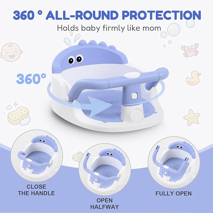Baby Bath Seat for Babies 6 Months & Up Sitting Up | 360° Stable Toddler Bath Chair with One-Touch Button | Baby Bath Tub Seat with Suction Cups | Open Design, Compact, Detachable, Non-Slip(Blue)