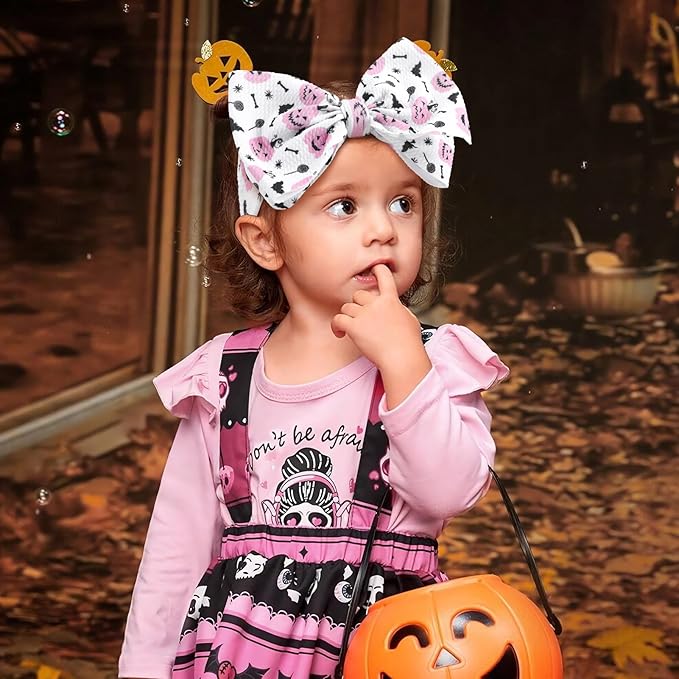Halloween Baby Girl Bows 7 Inchs Baby Girl Bows Toddler Nylon Headbands Newborn Headband Bows Hair Accessories 2 PCS, 1-Purple,Pink