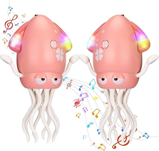 Vodolo 2pcs Magic Electric Dancing Octopus Toy with Led Light and Music,Baby Must Haves Tummy Time Baby Toys,Pink