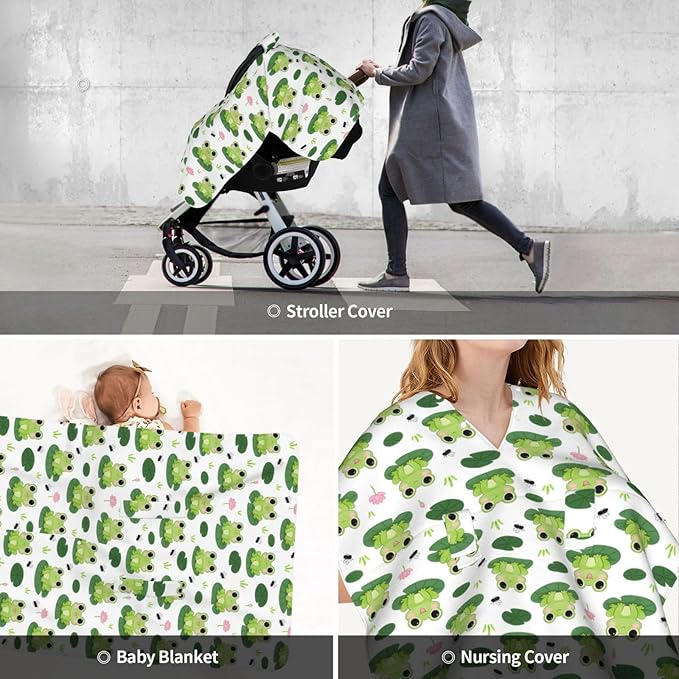 Frog Baby Car Seat Canopy Cover Multi Use Nursing Cover for Mom Nursing Covers Newborn Frog Shower Gift