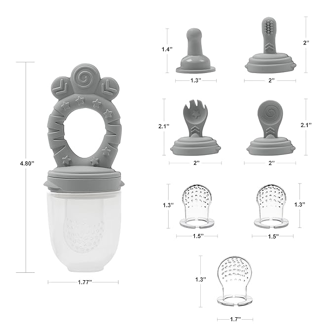 Baby Fruit Feeder Set – BPA-Free Silicone Fresh Food Feeder with 3 Replacement Teats, Teething Feeder for Fruits & Purees, Safe Self-Feeding for Babies 4+ Months