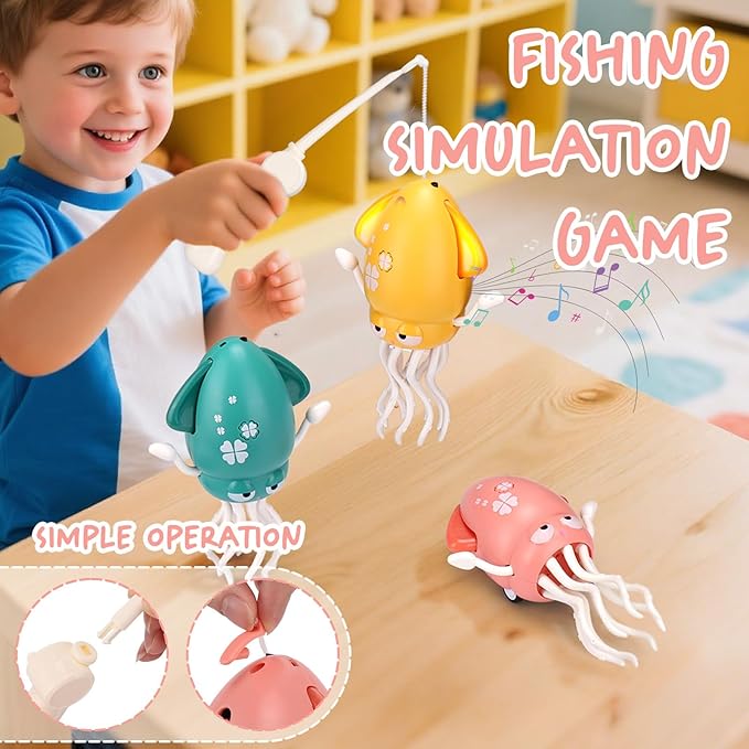 Palksky Dancing Squid Baby Toy in Tummy Time,Magic Electric Octopus Automatic Obstacle Avoidance Toy with Light & Music,Crawling Toys for Learning to Walk,Pink