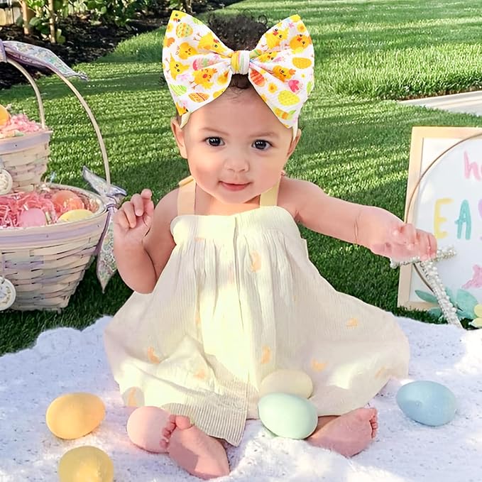 Easter Headbands for Girls Hair Bow Rabbit Cheer Bow Easter Bunny Hairbands Hair Accessories Baby Girl Large Bows Easter Gifts for Baby Biege