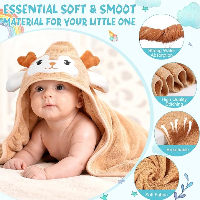 SmoothNovelty 6 Pack Baby Hooded Towels Infants and Toddlers Coral Fleece Baby Bath Towels 31.5 x 31.5 Inch Absorbent Cute Soft Newborn Bath Essentials Gifts for Boys & Girls(Multicolor,Elegant)