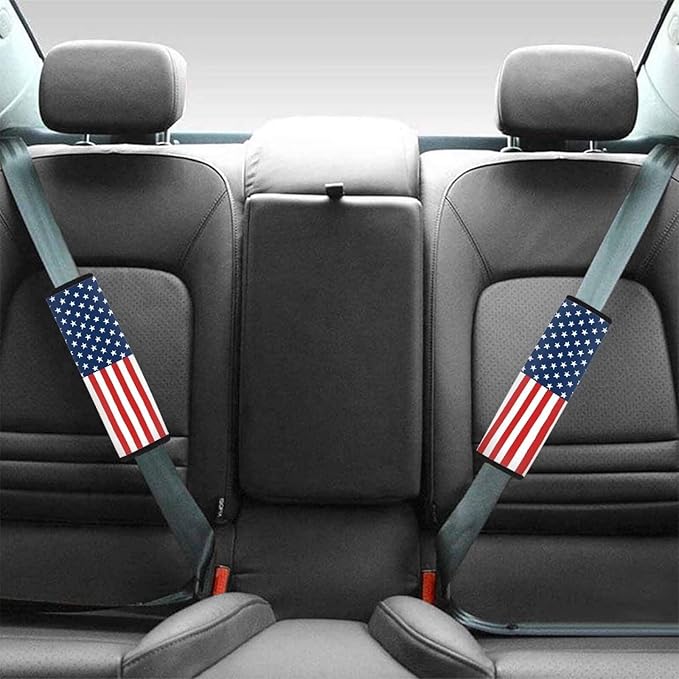 Seat Belt Cover Pad 4 Pack American Flag Auto Seat Belt Cover Seatbelt Shoulder Pad Carseat Straps Covers Shoulder Pads for Car Seats Straps Neck Protector