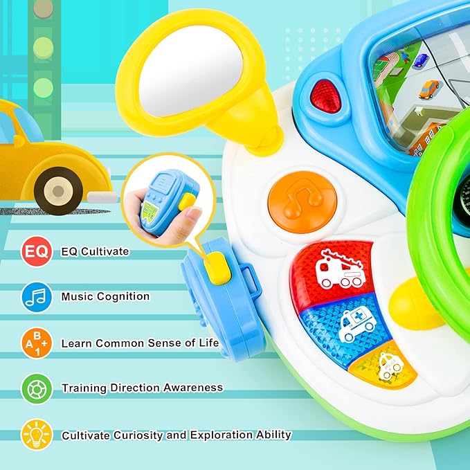 Love&Mini Steering Wheel Toys for Girls Boys - Baby Car Toys with Light and Music, Simulation Driving Learning Educational Toy for 12M+ Year Old Boys Girls Birthday and Xmas Gifts