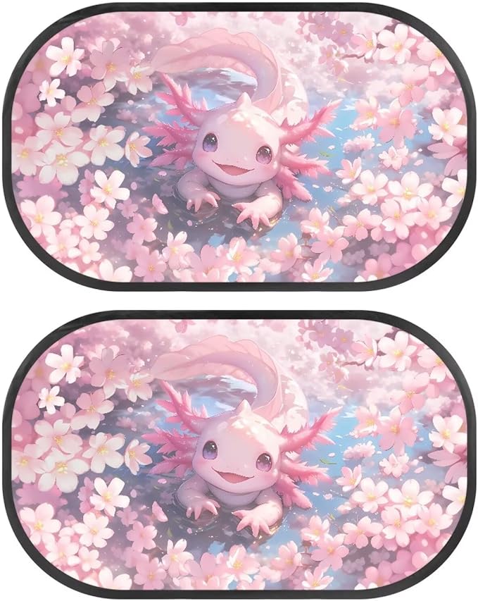 Bulopur Cute Axolotl Side Window Shades for Car 2 Pack Cherry Blossom Mesh Window Shades for car Baby Side Window Screens UV Protection Breathable Universal Fit for Most Cars, Vehicles, SUVs