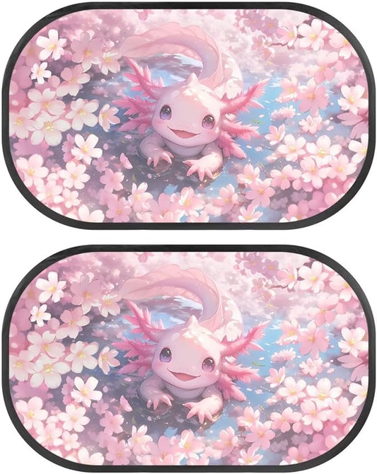 Bulopur Cute Axolotl Side Window Shades for Car 2 Pack Cherry Blossom Mesh Window Shades for car Baby Side Window Screens UV Protection Breathable Universal Fit for Most Cars, Vehicles, SUVs