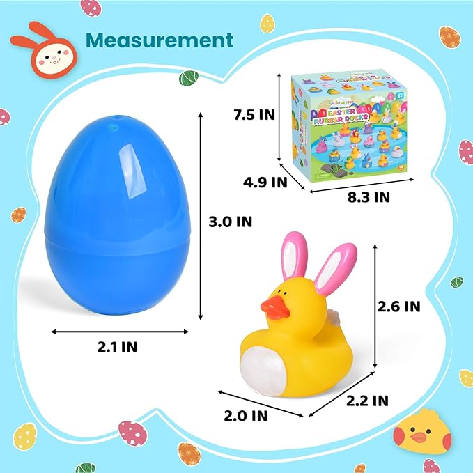 18 Pcs Prefilled Easter Eggs with Rubber Duck Toys for Kids, Bright Colorful Easter Eggs Filled with Assorted Bunny Rabbit Duckies for Fun Bath Toys, Easter Basket Stuffers and Party Favors