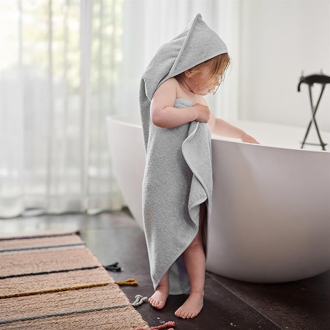 Hooded Baby Towel - 100% Organic Cotton Baby Bath Towels – Baby Towels, Baby Bath Towels for Baby Boy, 32" x 32" Super-Soft and Absorbent Baby Towels for Newborn (Pearl Grey)