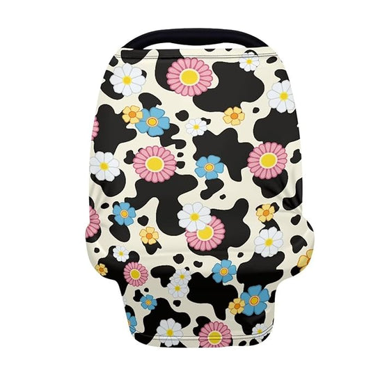 LedBack Floral Stretchy Car Seat Cover for Babies,Nursing Cover Breastfeeding Cover,Soft Breathable Cow Print Baby Carseat Canopy Nursing Breastfeeding Cover