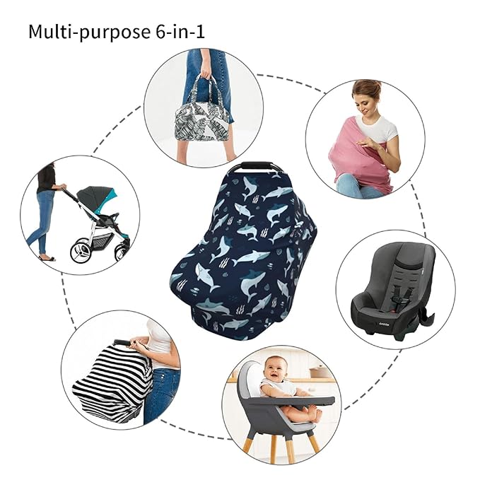 Sharks Ocean Baby Stuff Car Seat Cover for Baby Carseat Covers for Girl Boy Stretchy Soft Breathable Breastfeeding Infant Car Seat Canopy Carrier Cover