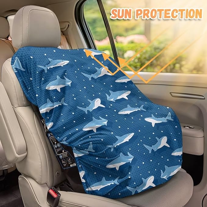 XYZCANDO Shark Print Car Seat Protector for Child Car Seat Cartoon Car Seat Covers for Babies Breathable Car Seat Sun Cover for Travel Thicken Infant Car Seat Protector Gift for Newborn