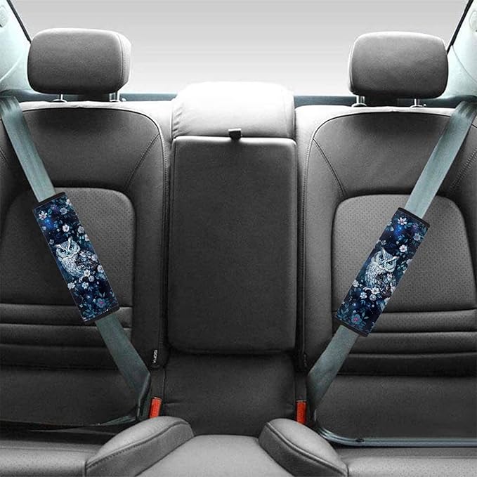 FOR U DESIGNS Car Seat Strap Covers for Kids and Adults, Trendy Seat Belt Cover Pad 2 Pack, Owl Flower Print Car Seatbelt Cushion Cover
