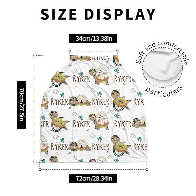 Personalized Baby Car Seat Cover Stroller Canopy: Custom Name Newborn Baby Boy Girl Elastic Turtle Nursing Cover for Moms First Birthday Gift Green(one Size)
