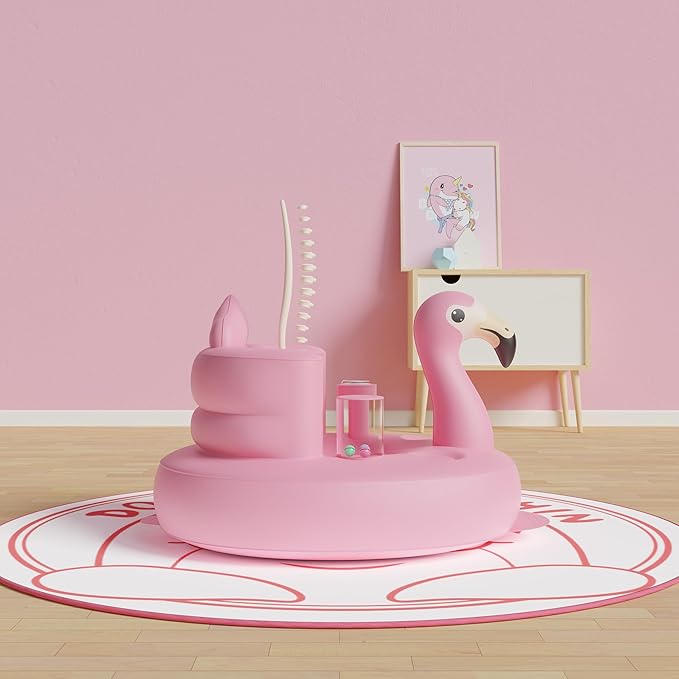 Baby Seat Inflatable Infant Floor Seat Toddler Chair Support Sitting Up Built in Air Pump with Tinkling Bells for 5-36 Months Home and Travel (Pink)