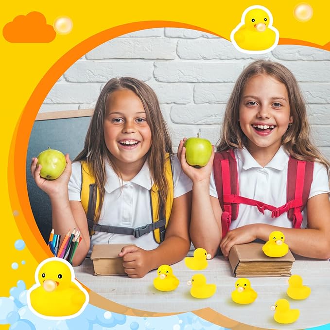 DEEKIN 24 Pcs Yellow Rubber Ducks 2.2 Inch Blow Bubbles Duck Bath Toy with Sealed Plug No Hole Waterproof Relieve Stress Fidget Bathtub Toys for Pool Summer Beach Birthday Party Decoration Game Gift