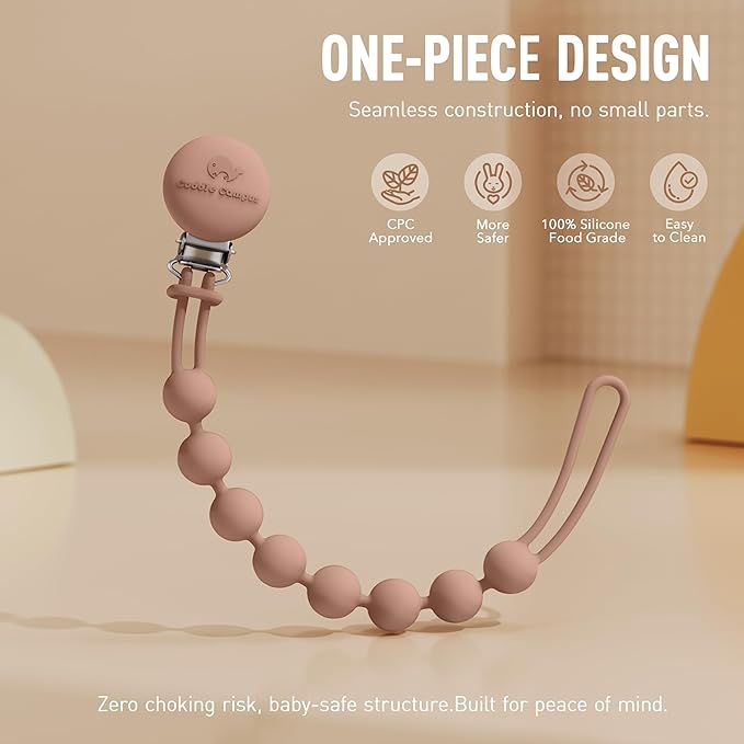 Cuddle Campus Silicone Pacifier Clip Holder with One Piece Design,Soft Flexible Binky Clips with Texture for Baby Boy and Girl Pack of 4 (0-6m)