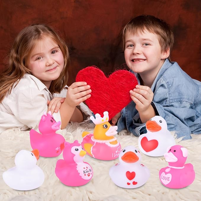 Valentine's Day Rubber Ducks Heart,Baby Showers Bath Pool Toys, Assorted Duckies in Bulk for Kids Party Favors Supplies Decoration Classroom Gift Exchange
