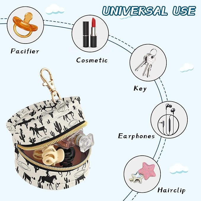 Cactus Western Cowboy Print Pacifier Holder Case for Diaper Bag Portable Travel Pacifier Storage Case with Clip Newborn Baby Pouch for Baby Boys Girls Purse Outdoor