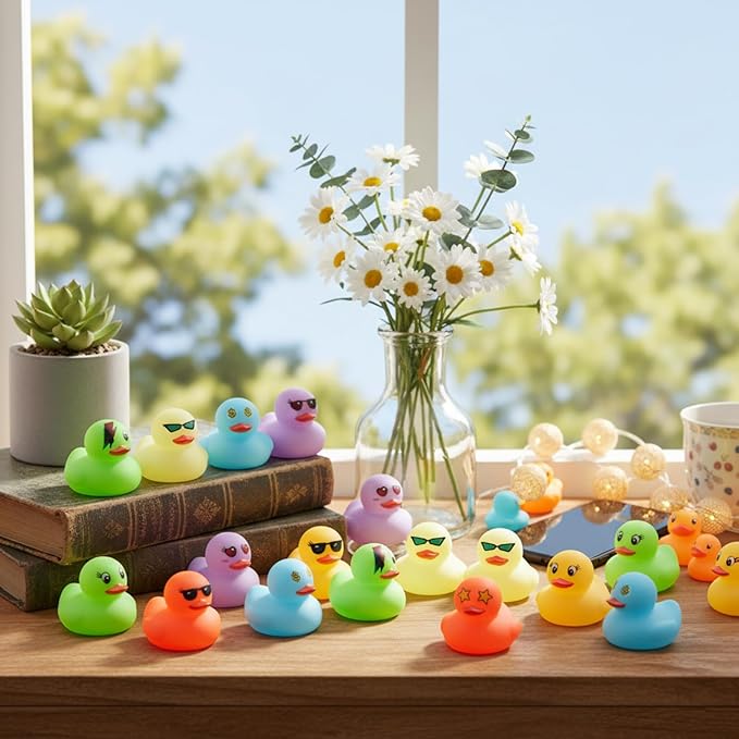 Vinsot 100 Pcs Mini Rubber Ducks Bulk Bath Ducks Bulk Bathtub Floating Squeaky Duckies Gift Stocking Stuffers for Birthday Holiday Party(Multicolor,Duck)