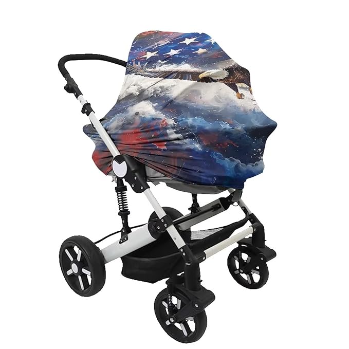 American Flag Eagle Car Seat Cover Baby,Stretchy Infant Baby Carseat Cover,Unverisal Fit Multi-use Nursing Cover for Breastfeeding Stroller Cover Boys and Girls Shower Gifts