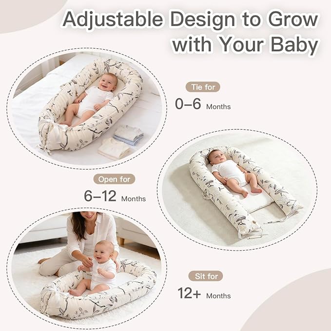 Baby Support Cushion | Organic Cotton Infant Support Cushion | Reversible, Adjustable & Portable Floor Support | Soft, Breathable, Washable Cover