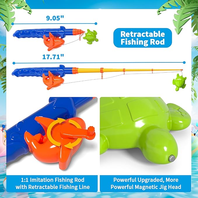 Doloowee Magnetic Fishing Game Bath Pool Toys for Toddlers 3-5,48pcs Fishing Toys Game Floating Fish Magnet Pole Rod Net Education Teaching and Learning for Kids Age 3-6 4-8
