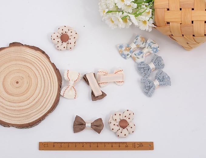 Baby Girls Hair Bow Clips, 10pcs Boutique Cotton Fully Lined Hair Pins, Non Slip Baby Barrettes Accessories for Infants Toddlers Fine Hair by BIANHUAN (Set-E)