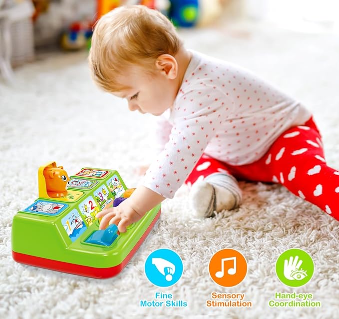 Ellinjan Musical Pop-Up Cause and Effect Toys with Light & Music for 1-3 Year Olds, Baby Interactive Toy with Animal Sounds, Ideal Gifts for Babies Boys Girls