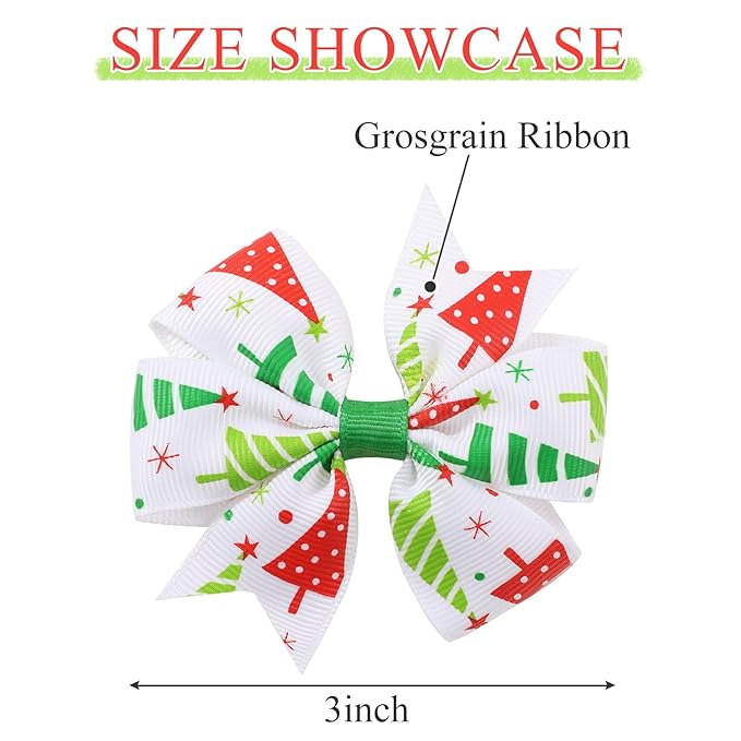 Choicbaby Christmas Hair Bows for Girls 3 Inches Red Hair Bows Clips for Toddler Christmas Pinwheel Bows Grosgrain Ribbon Kids Hair Accessories 6 Pack