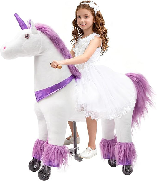 Pipleo Ride on Unicorn Toy for Kids 4 to 9 Years, Unicorn Ride on Toy, Ride on Unicorn Mechanical Plush Animal, No Battery or Electricity, Max Load 165 LBS - Purple