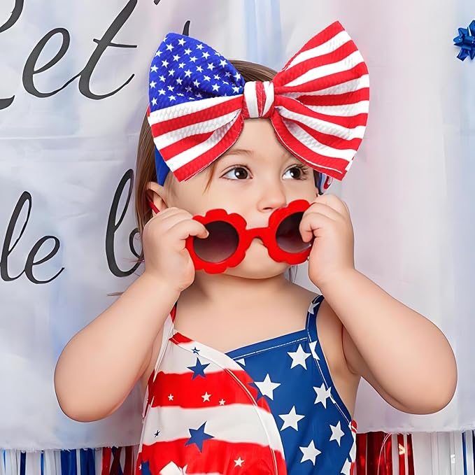4th of July Bows for Girls Infant Headbands Big Bows for Baby Fourth of July Headband Patriotic Baby Bows 0-6 Months Hair Accessories Flag