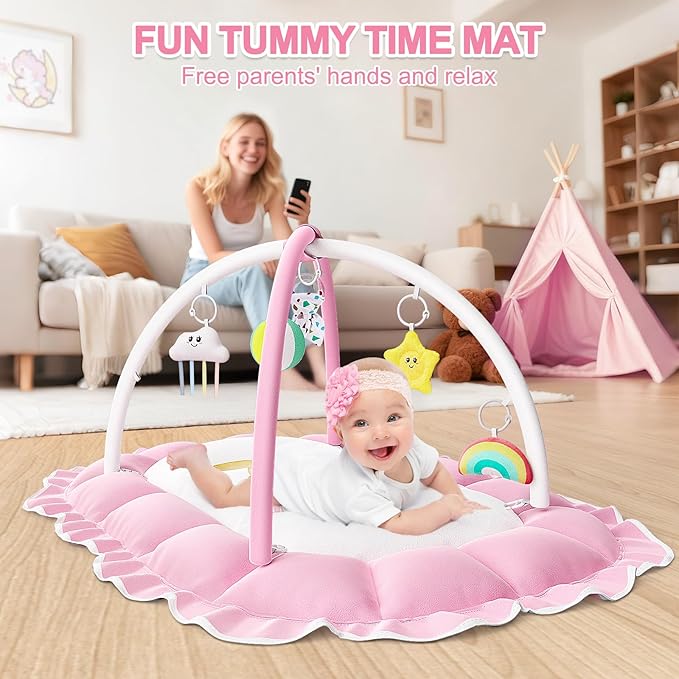 OCATO Baby Play Mat Gym: Baby Girl Gifts Tummy Time Mat Baby Play Gym Thick Large Baby Activity Center from Baby to Toddler Skills Development Baby Essentials Baby Shower Gifts Ball Pit Cat Dog Bed