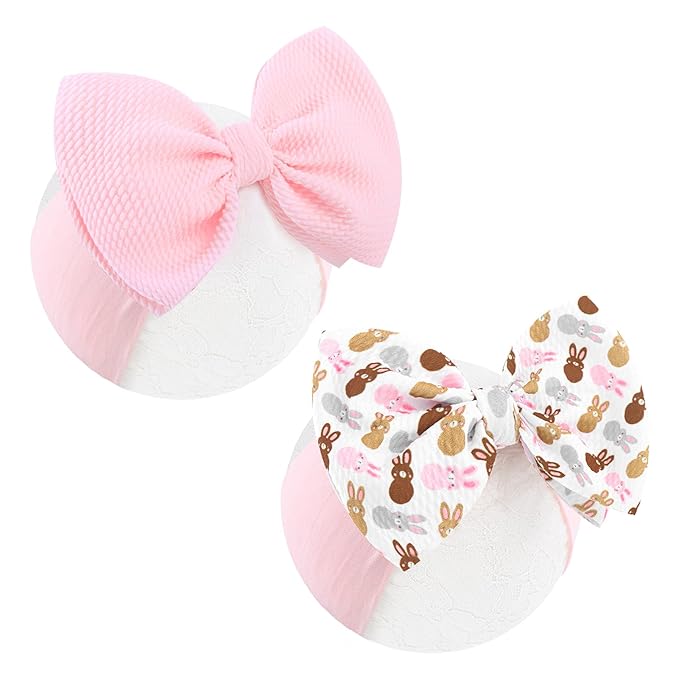 6” Easter Baby Hair Bows Easter Bunny Ears Bows for Girls Newborn Chocolate Rabbit Ears Hairbands Nylon Bows Headbands Easter Hair Accessories Pink