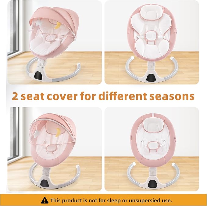 Soobaby Baby Swing for Infants,Electric Swing for Babies,Portable Swing for Baby Boy Girl,Remote Control Indoor Baby Rocker with 5 Sway Speeds,Music and Bluetooth,Dark Pink