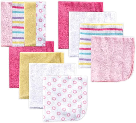 Luvable Friends Unisex Baby Cotton Rich Washcloths, Pink Stripe, One Size