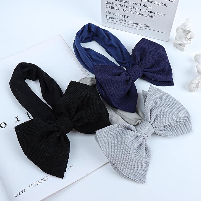 Hairband for Girls Baby - 3 Pack Black with Bows Elastics Headbands Oversized Head Wraps Infant Toddlers Kids