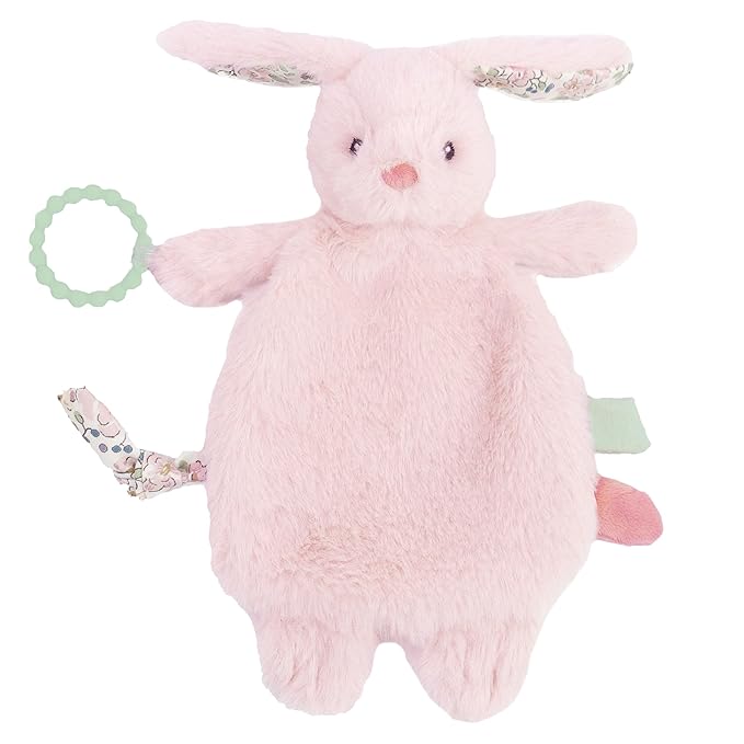 MON AMI Rosie Bunny Security Blanket with Silicone Teether | 12-Inch Plush Lovey for Babies | Soothing Sensory Snuggle Toy | Perfect Newborn Essential for Birthdays & Baby Showers