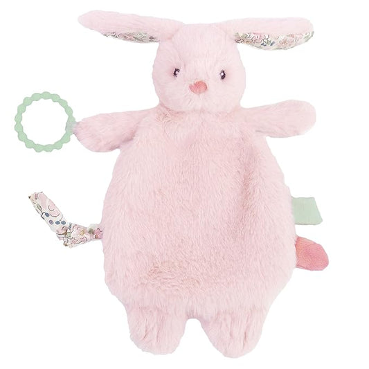 MON AMI Rosie Bunny Security Blanket with Silicone Teether | 12-Inch Plush Lovey for Babies | Soothing Sensory Snuggle Toy | Perfect Newborn Essential for Birthdays & Baby Showers