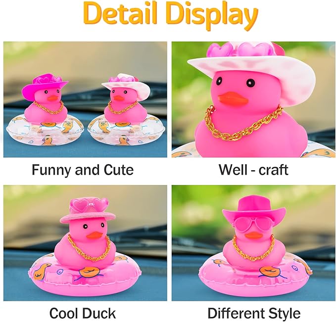wonuu Car Accessories Rubber Ducks Dashboard Decorations Rubber Duck Pink Accessories Dashboard Duck Car Decorations Car Ducks for Dashboard Car Duck Car Dashboard Decorations, RPG#pink-pink&clear