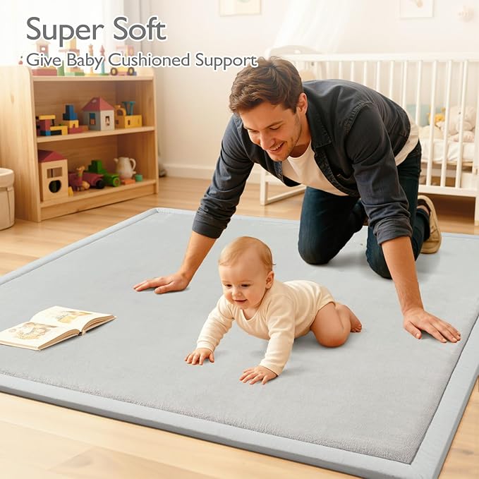 STARUIA Baby Play Mat for Floor, 1.1" Thick Memory Foam Tummy Time Mats, Soft Flannel Nursery Rug, Non Slip Crawling Mat for Toddlers,Kids, Playpen, Tatami Style for Living Room(50" X 50", Grey)
