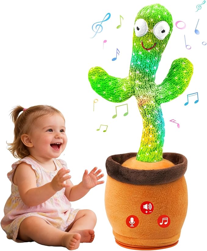Baby Toys Dancing Talking Cactus Toy with Adjustable Volume, Boys Girls Gifts Interactive Singing Mimicking Repeating Cactus, for Toddlers 0-18 Months Christmas Birthday Easter Basket Stuffers