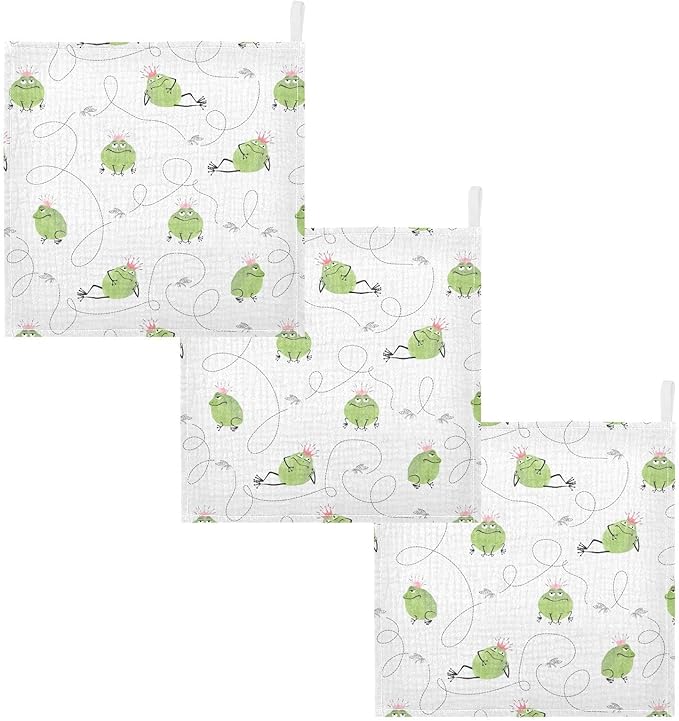vvfelixl Baby Cotton Washcloths Frogs Mosquitoes Infants Bath Towel for Unisex Prince Face Towels for Newborn, Natural Baby Wipes Delicate Skin, 11.8 X 11.8 inch, one sizex5
