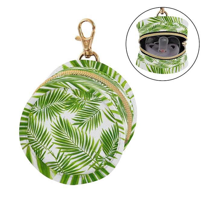 Pacifier Holder with Clip Pacifier Case for Diaper Bag Round Baby Pacifier Pouch Box Bag Portable Green Palm Leaves02